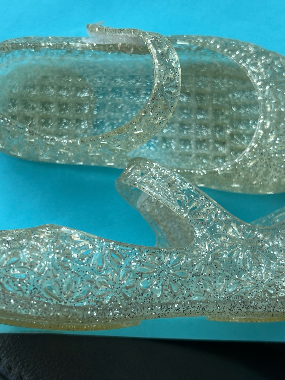 Girls Clear Glitter Jelly Mary Jane Shoes Sz 5 - Picture 3 of 6